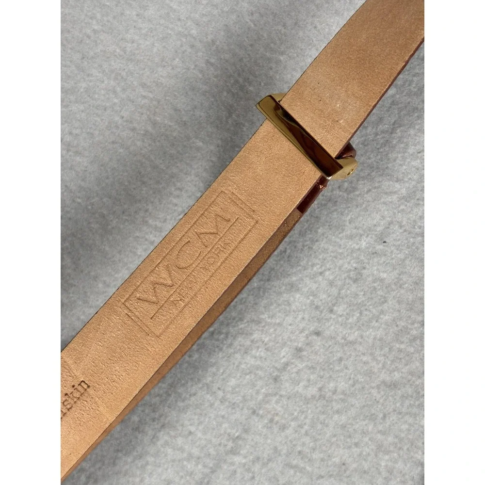 WCM Belt Womens Brown Italian Calfskin O-Ring Croc Embossed Gold Tip 2587-03